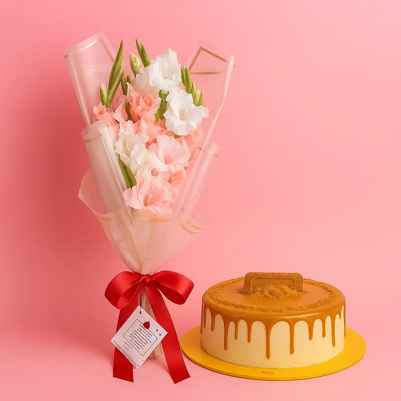 Elegant Flowers & Three Milk Cake Gift Combo